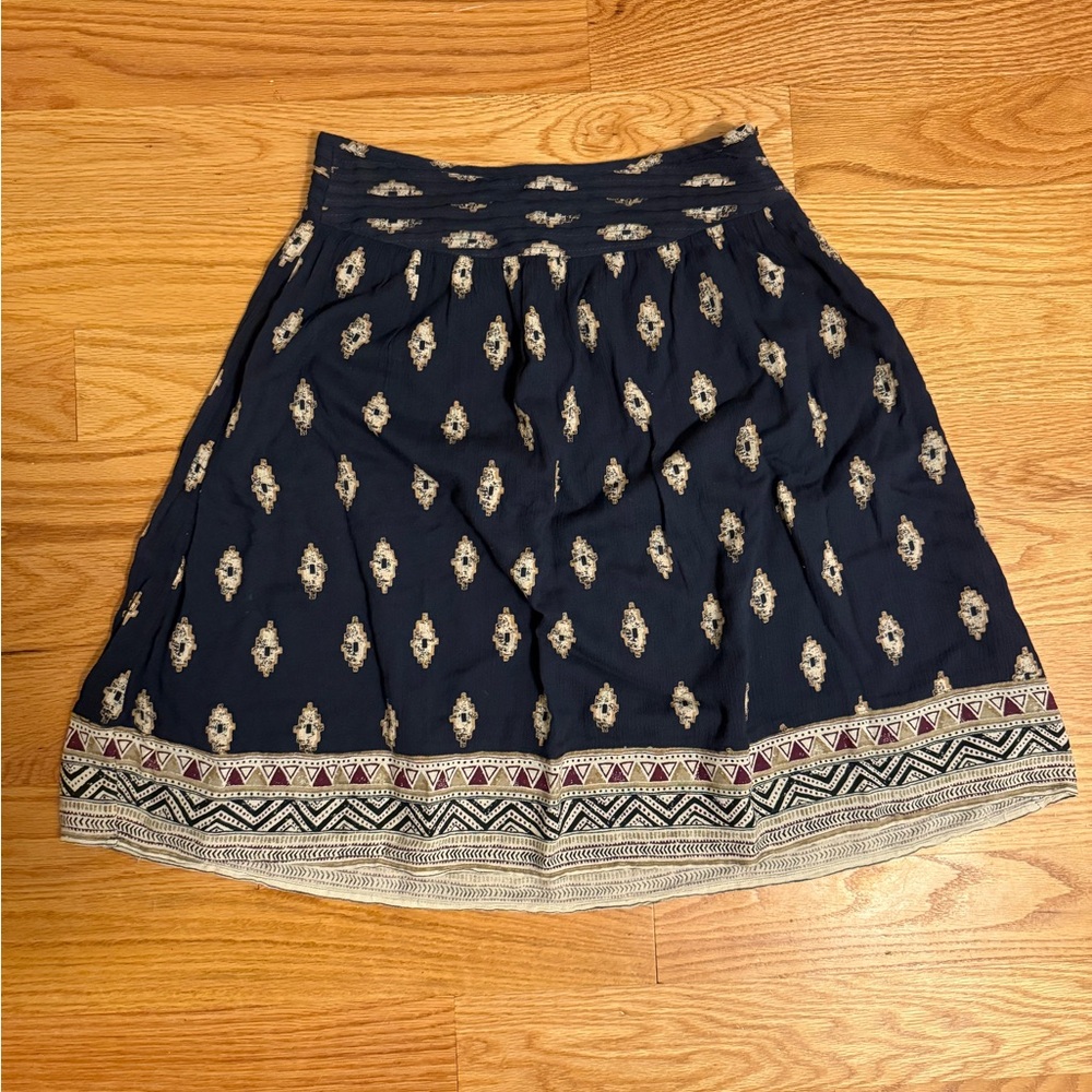 Fat Face Navy and Cream Patterned A-Line Skirt